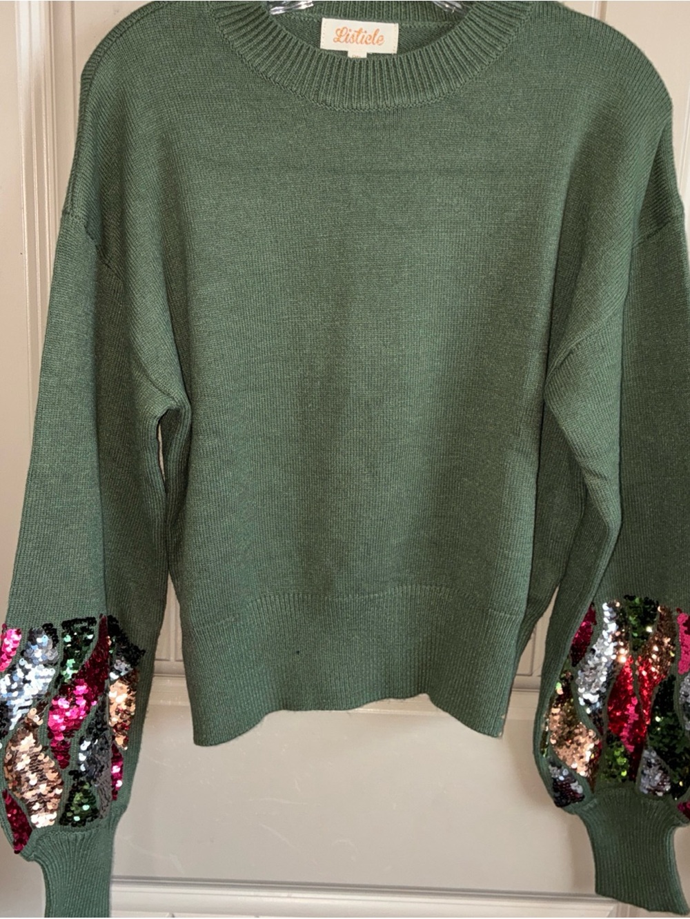 Listicle Green Sequin Sleeve Sweater